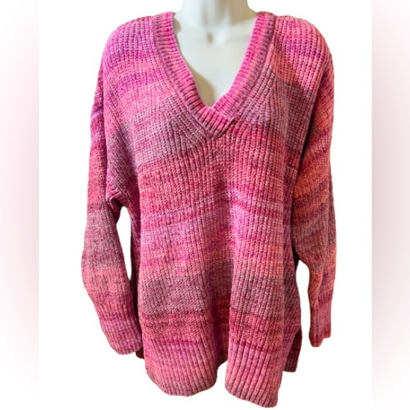 SEVEN7 Chenille Magenta Haze Ombre Knit Super Soft Cozy NEW XXL V-Neck Sweater - Picture 1 of 7